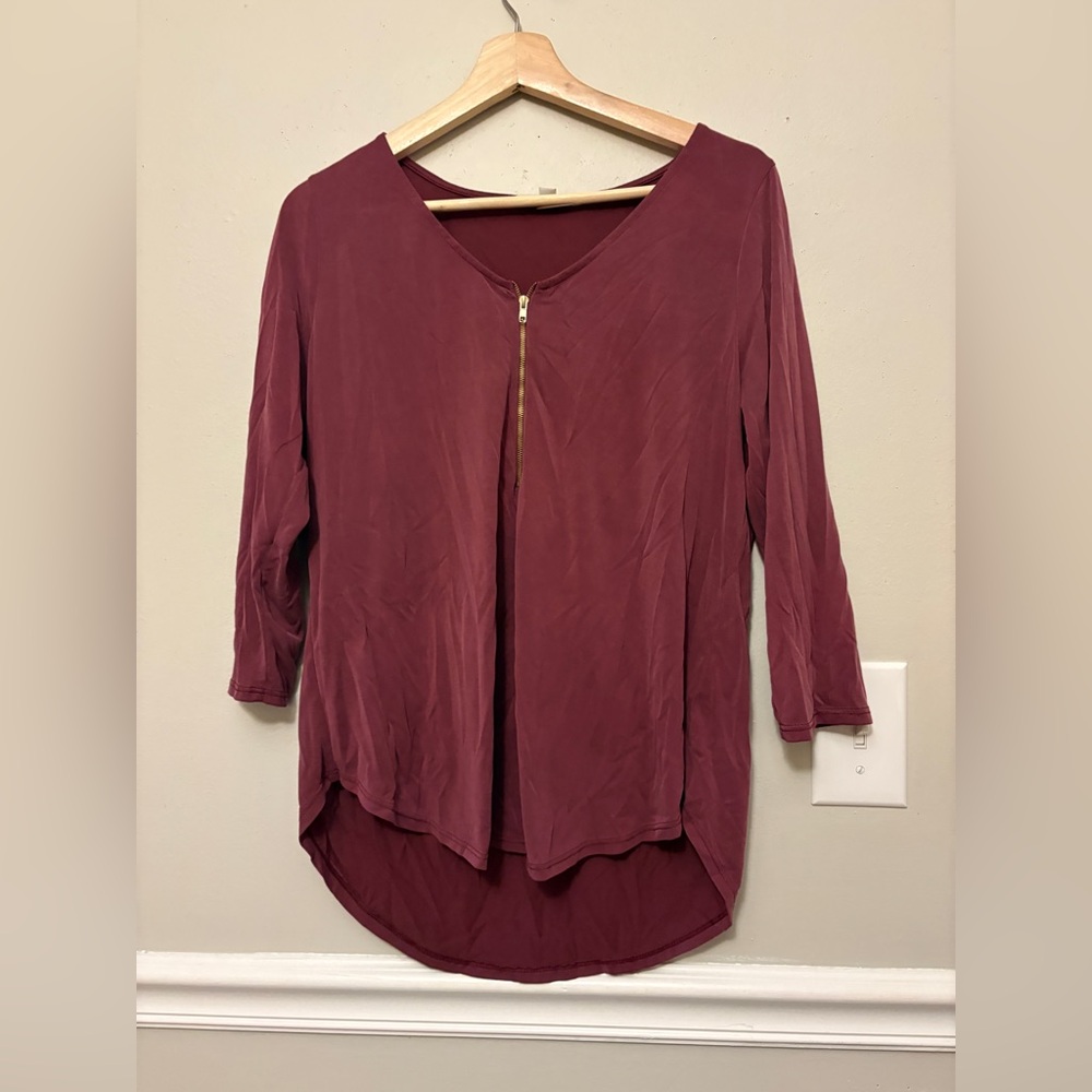 Green Envelope Burgundy Blouse with Zipper